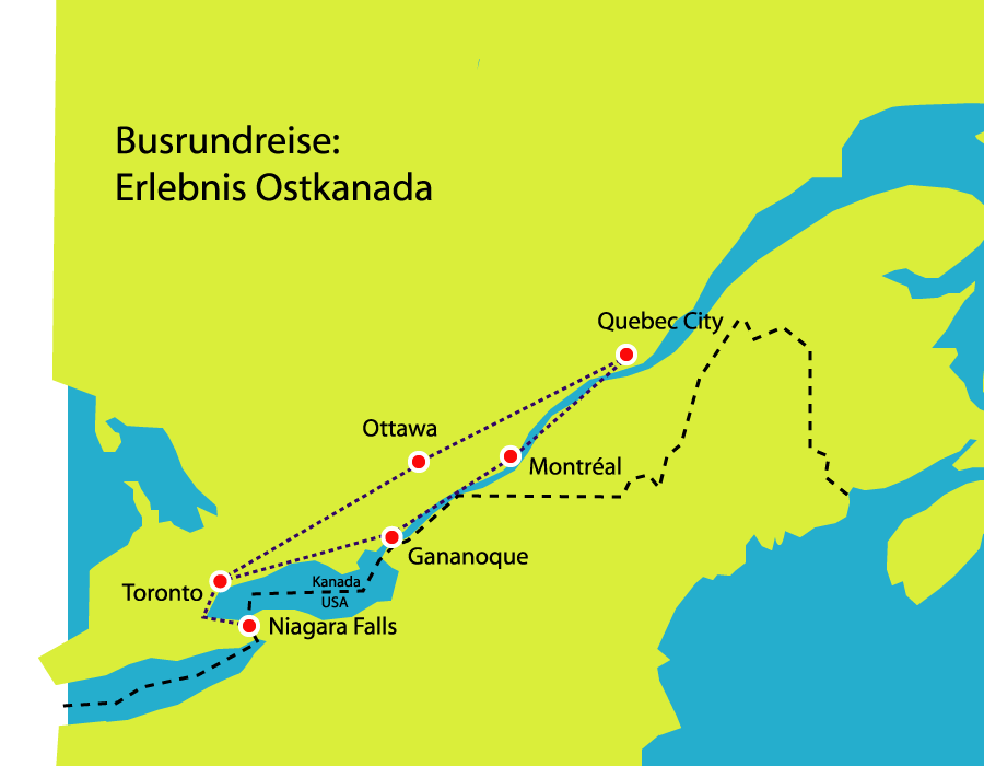Route Busreise Ostkanada Ontario Toronto