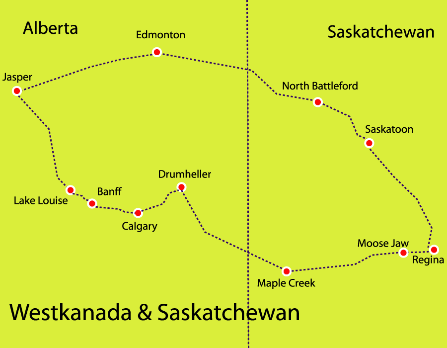 Reise mit dem Mietwagen in Westkanada und Saskatchewan