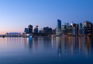 Skyline be Sonnenuntergang in Vancouver der Metropole von Kanada
