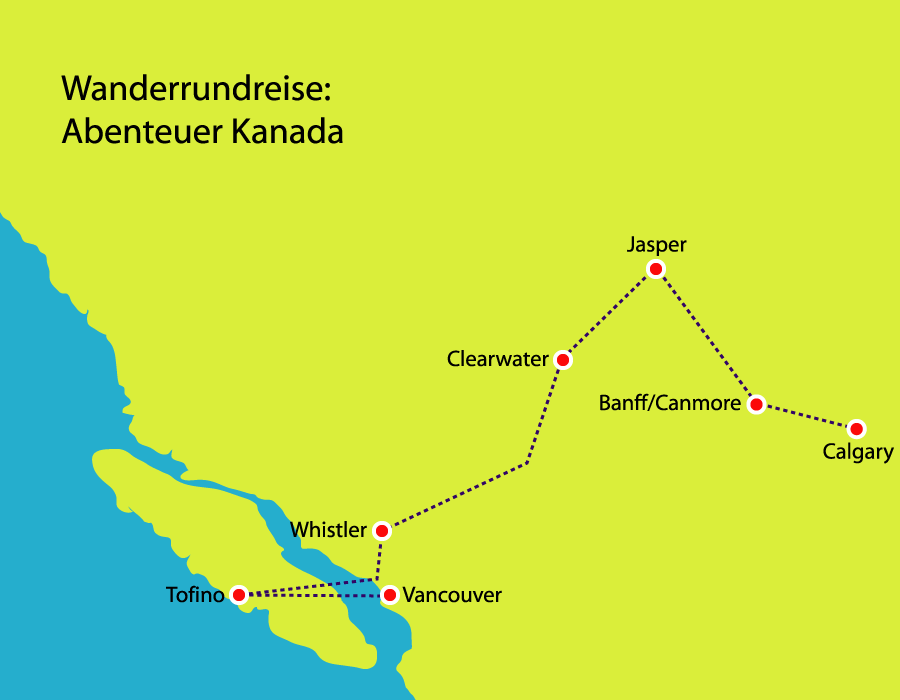 Route Wanderrundreise von Calgary nach Vancouver